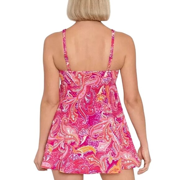 2/$35 NWT Swim Solutions 22W Tummy Control Bow-Front Swim Dress Bust Support - Picture 3 of 16